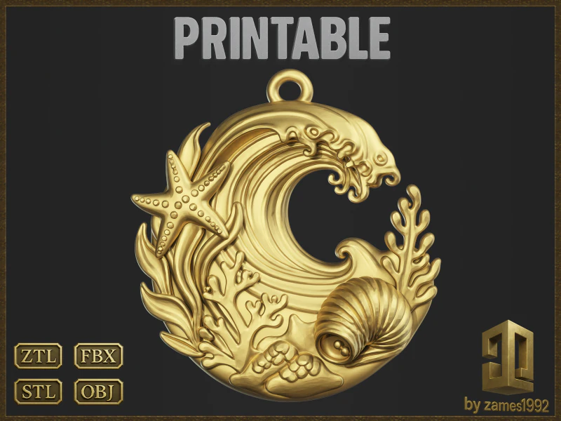 Ocean Coral Wave Pendant 3D Print Model .c4d .max .obj .3ds .fbx .stl .blend