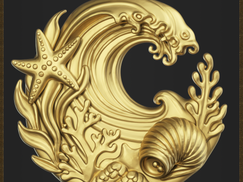 Ocean Coral Wave Pendant 3Dプリントモデル