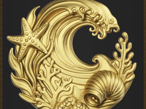 Ocean Coral Wave Pendant 3D Print Model