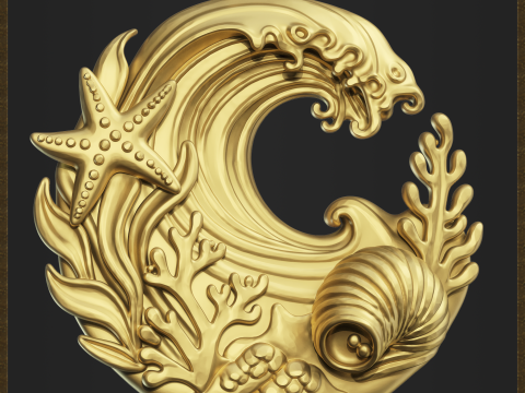 Ocean Coral Wave Pendant 3Dプリントモデル