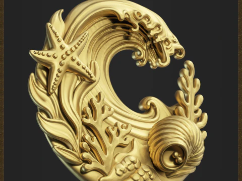 Ocean Coral Wave Pendant 3D Print Model