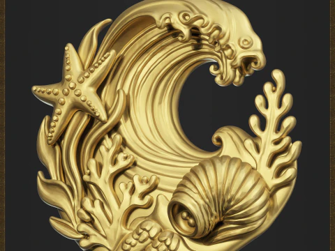 Ocean Coral Wave Pendant 3D Print Model