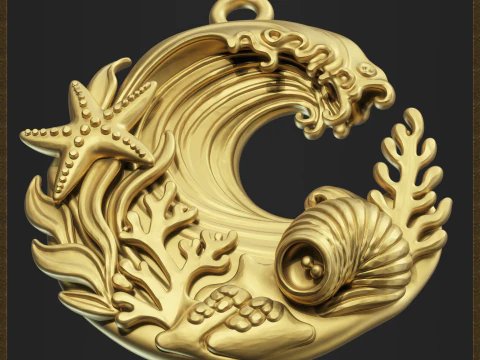 Ocean Coral Wave Pendant 3D Print Model