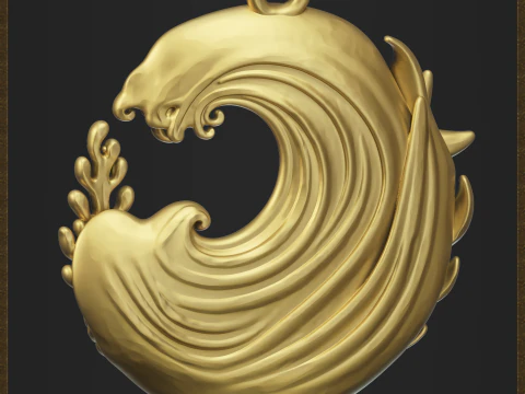 Ocean Coral Wave Pendant 3D Print Model