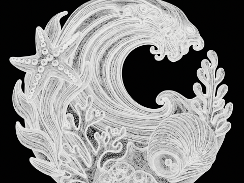 Ocean Coral Wave Pendant 3Dプリントモデル