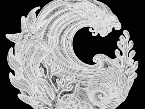 Ocean Coral Wave Pendant 3D Print Model