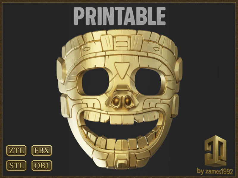 Aztec Mask Ancient Tribal 3D Print Model .c4d .max .obj .3ds .fbx .stl .blend