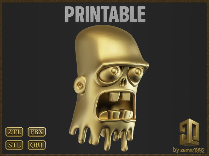 Cartoon Melting Zombie Head 3D Print Model .c4d .max .obj .3ds .fbx .stl .blend