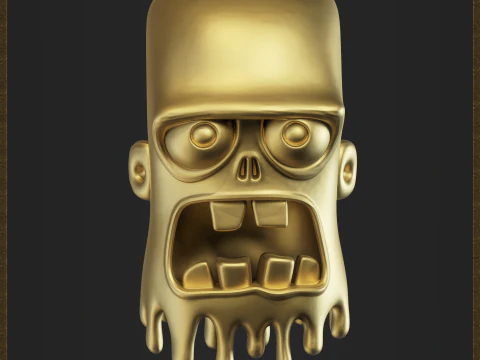 Cartoon Melting Zombie Head 3D Print Model