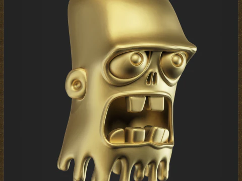 Cartoon Melting Zombie Head 3D Print Model