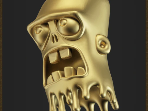 Cartoon Melting Zombie Head 3D Print Model