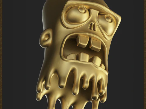 Cartoon Melting Zombie Head 3D Print Model