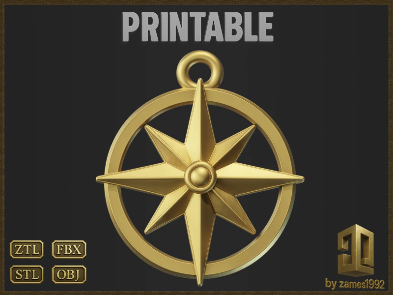 Nautical Compass Pendant 3D Print Model .c4d .max .obj .3ds .fbx .stl .blend 