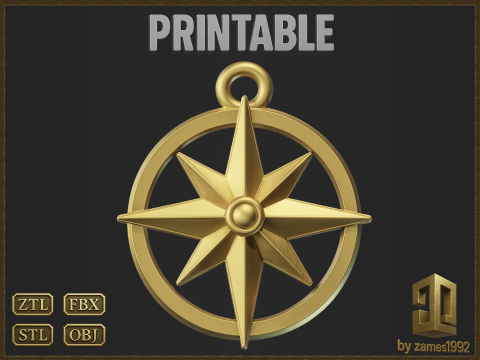 Nautical Compass Pendant Modelo de Impressão 3D