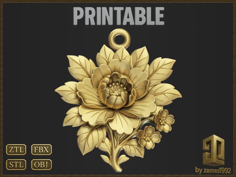 Elegant Floral Pendant 3D Принт Модель .c4d .max .obj .3ds .fbx .stl .blend