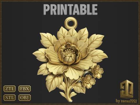 Elegant Floral Pendant Modelo de Impressão 3D