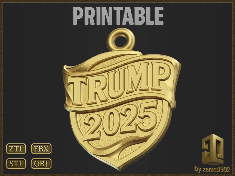 Trump 2025 Shield Pendant 3D Print Model .c4d .max .obj .3ds .fbx .stl .blend 