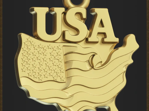 USA Flag Map Pendant 3D Print Model