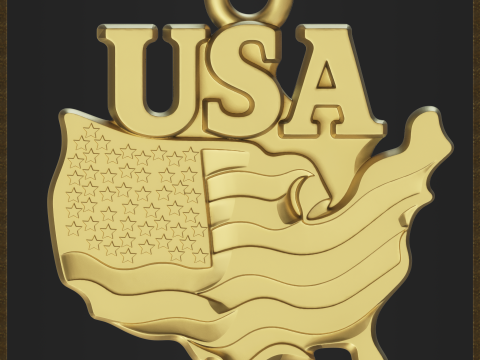 USA Flag Map Pendant Modello di stampa 3D