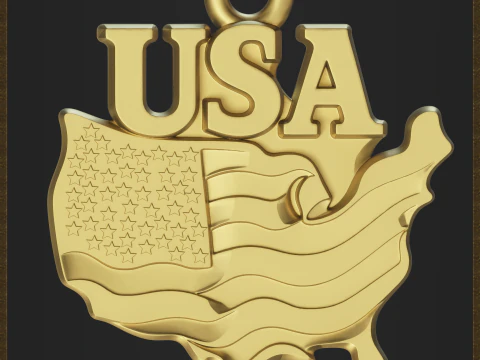 USA Flag Map Pendant 3D Print Model
