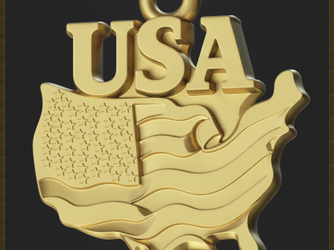 USA Flag Map Pendant Modello di stampa 3D