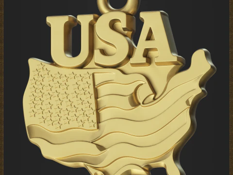 USA Flag Map Pendant 3D Print Model