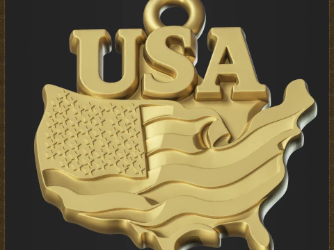 USA Flag Map Pendant 3D Print Model