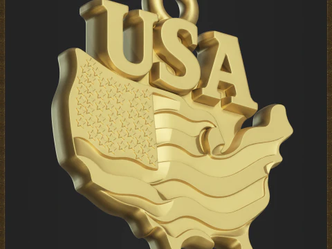 USA Flag Map Pendant 3D Print Model
