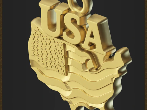 USA Flag Map Pendant 3D Print Model
