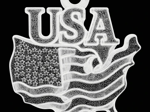 USA Flag Map Pendant 3D Print Model