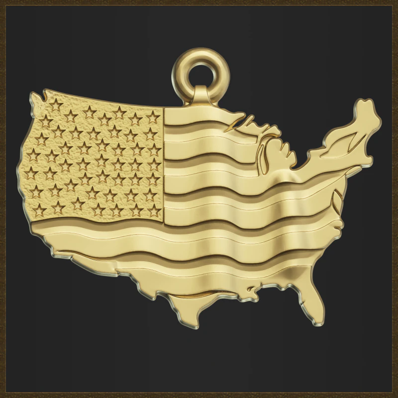 USA Flag Map Pendant 3D Print Model .c4d .max .obj .3ds .fbx .stl .blend