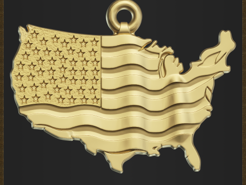 USA Flag Map Pendant 3D प्रिंट मॉडल