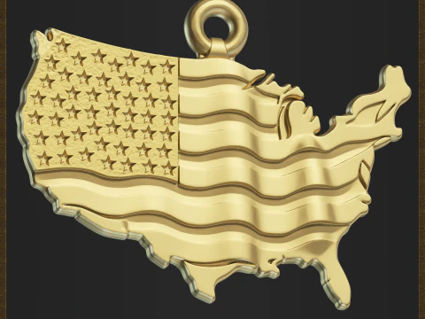 USA Flag Map Pendant 3D Print Model
