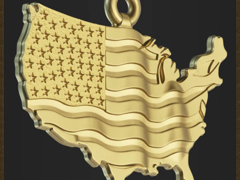 USA Flag Map Pendant 3D Print Model