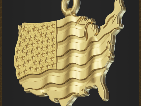 USA Flag Map Pendant 3Dプリントモデル