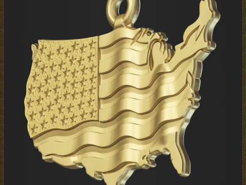 USA Flag Map Pendant 3D Print Model