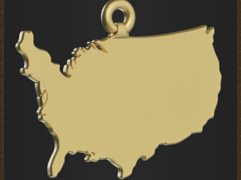 USA Flag Map Pendant 3D Print Model