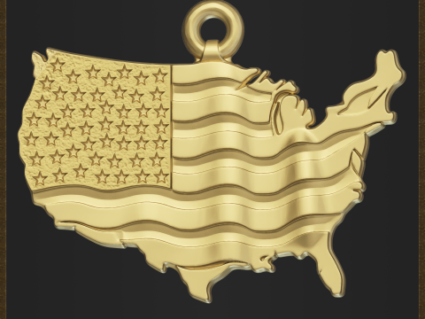 USA Flag Map Pendant 3Dプリントモデル