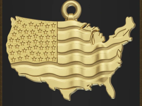 USA Flag Map Pendant 3D Print Model