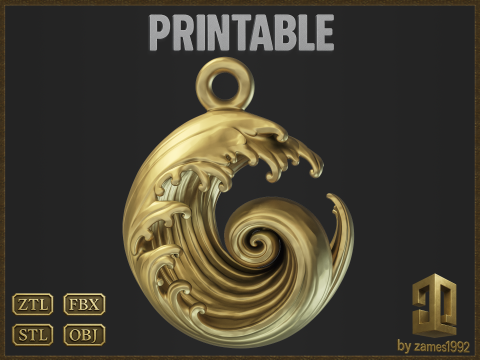 Ocean Wave Pendant - Elegant Swirl Modelo de Impressão 3D