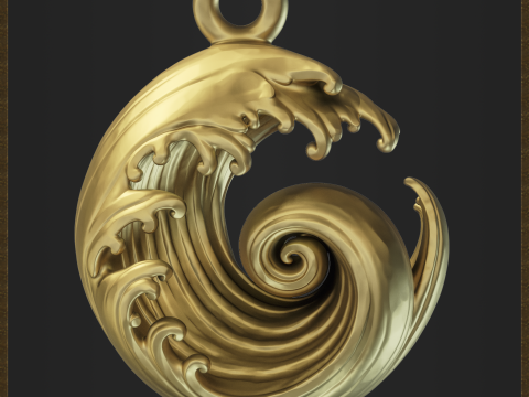 Ocean Wave Pendant - Elegant Swirl 3D Baskı Modeli