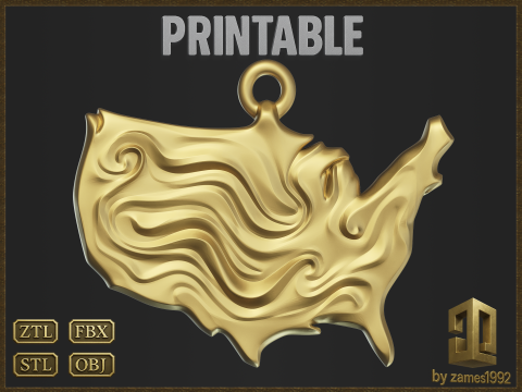 USA Pendant - Abstract Wave Relief Modelo de impresión 3D