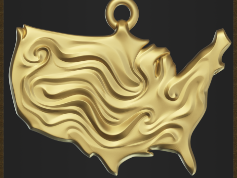 USA Pendant - Abstract Wave Relief 3D 프린트 모델
