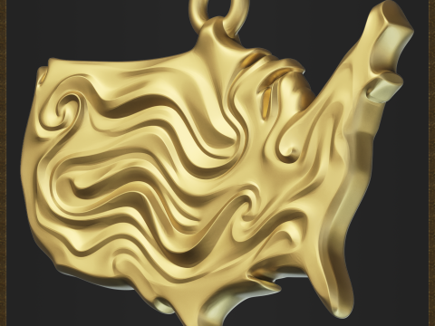 USA Pendant - Abstract Wave Relief 3D 프린트 모델