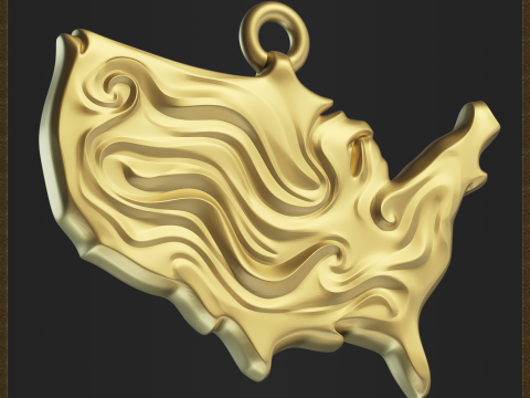 USA Pendant - Abstract Wave Relief 3D 프린트 모델