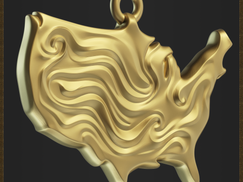USA Pendant - Abstract Wave Relief 3D 프린트 모델
