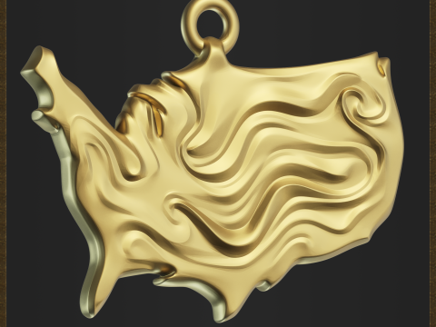 USA Pendant - Abstract Wave Relief 3D 프린트 모델