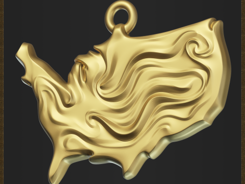 USA Pendant - Abstract Wave Relief 3D 프린트 모델