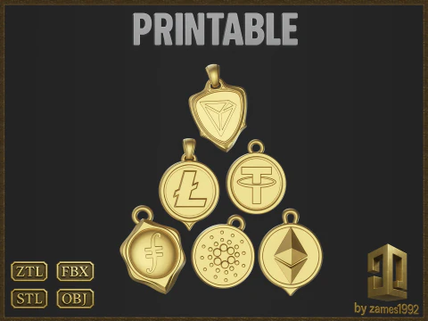 Cryptocurrency-medaillesset - afdrukbare s voor sieradenaccessoires 3D printmodel