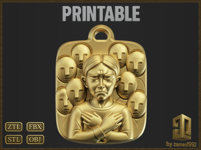 Crying Emotional Pendant 3D 打印模型 .c4d .max .obj .3ds .fbx .stl .blend